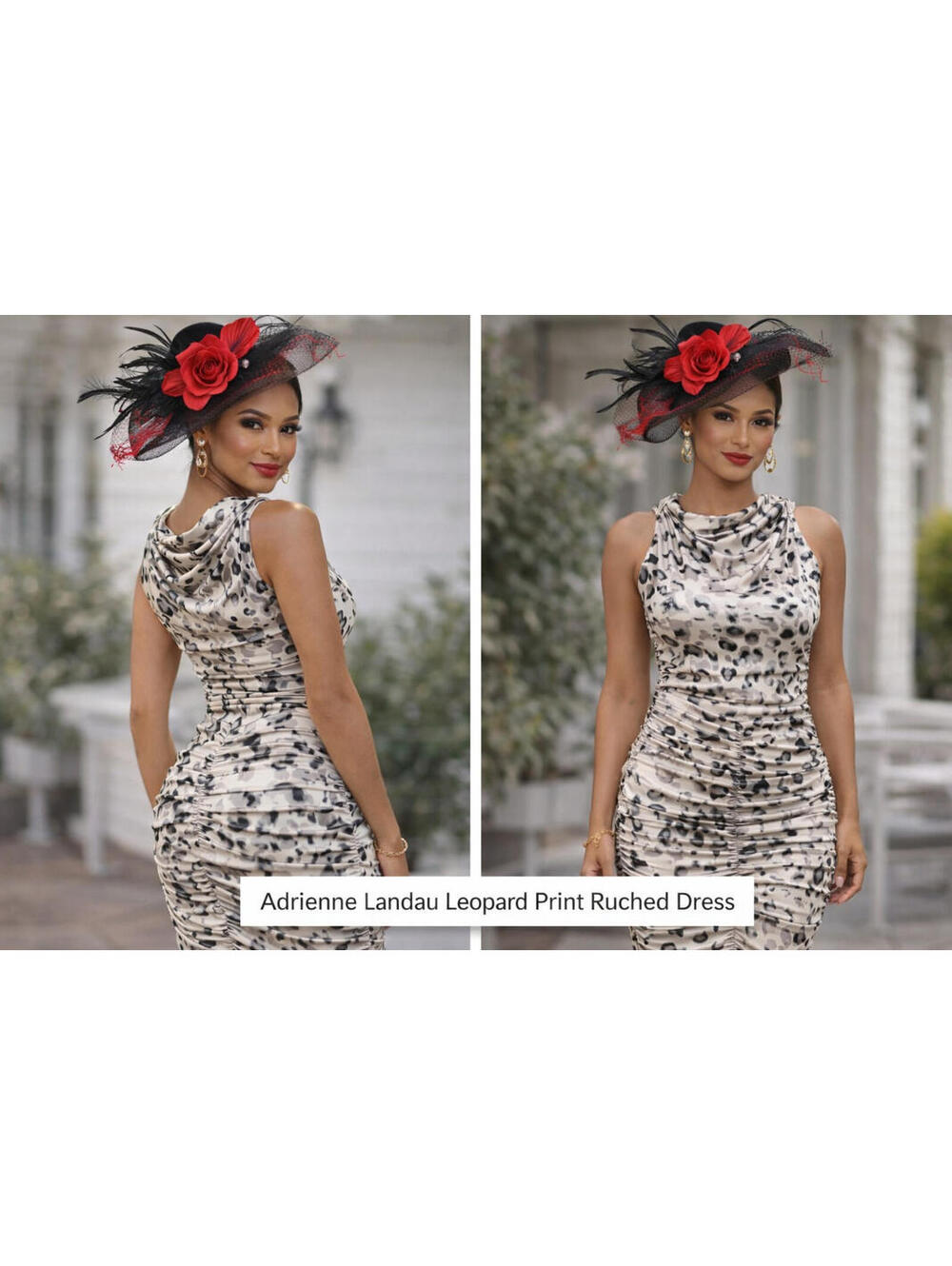 Adrienne Landau Leopard Print Ruched Dress Medium NWT Cowl Neck Bodycon Cocktail